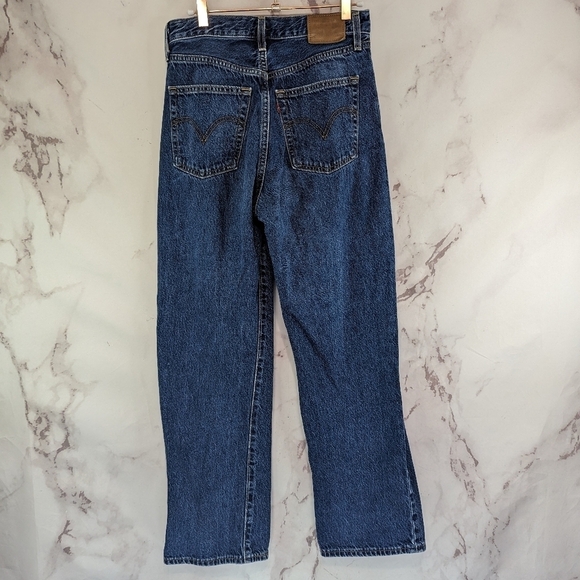 Levis Premium Jeans Women 27 Ribcage Straight Ankle Button Fly High Indigo Dark - Picture 5 of 15